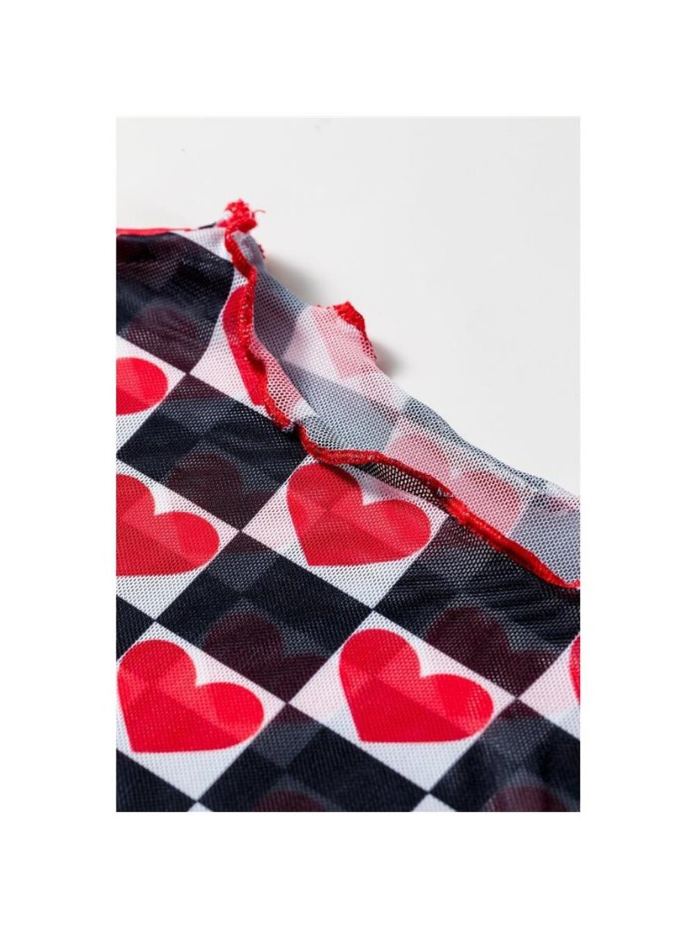 Plaid Heart Mesh Sheer Long Sleeve High Neck Top - Picture 13 of 14